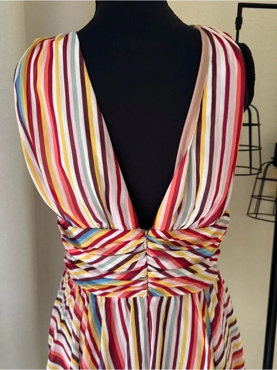WAYF NWT Striped Ruffle Mini Dress Medium Ruched Feminine - Picture 6 of 7